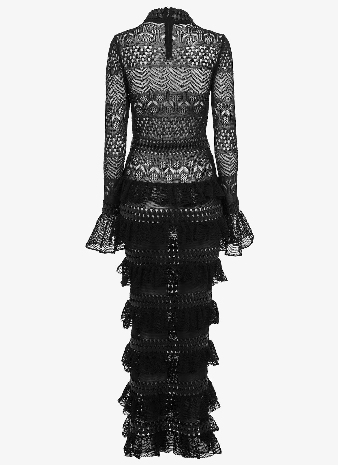 Long-sleeved dress in lace and leather ALAÏA  LONG-SLEEVED DRESS IN LACE AND LEATHER